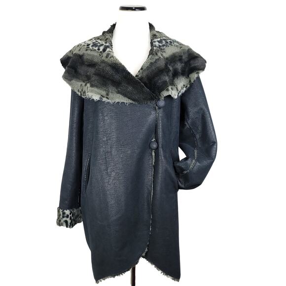 CHI by Falchi Faux Suede Faux Fur Reversible Leopard Print Coat, Size Large - Picture 7 of 16